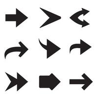 Collection of different black silhouette arrow icons representing navigation and directional symbols vector
