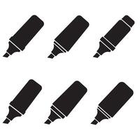 Black silhouette of highlight markers arranged in a neat grid formation on white background vector