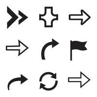 Set of simple black silhouette arrow icons for navigation and directional purposes vector