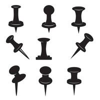 Collection of various black silhouette thumbtacks in different shapes and angles vector