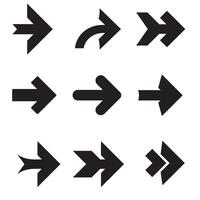 Collection of simple black arrow icons for directional navigation and design elements vector