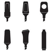 silhouette illustration of six different marker pen styles and designs in black vector