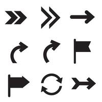 Collection of various arrow icons in black silhouette for direction and navigation elements vector