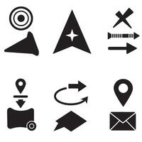 Black silhouette navigation and location icons set for design projects vector