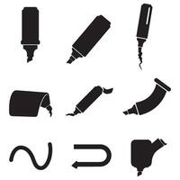 Collection of black silhouette markers in various positions and artistic shapes on white background vector
