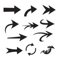 Collection of diverse black silhouette arrow icons pointing in various directions on white background vector