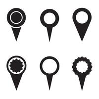 Six stylish silhouette location pin icons in diverse designs for mapping and navigation vector