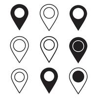 Collection of minimalist black and white location pin silhouettes representing map navigation vector