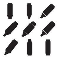 Silhouettes of various marker pens in different angles for educational and creative design purposes vector