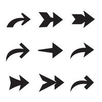 Collection of modern black arrow silhouettes indicating directional movement and navigation vector