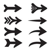 Collection of black arrow silhouettes in various styles pointing to the right on white background vector