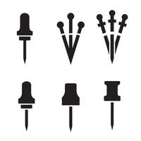Collection of various black silhouette push pins for office and design elements vector