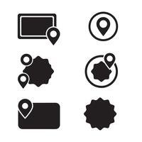 Set of black silhouette location icons and shapes representing navigation and place markers vector