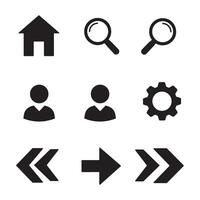 Modern black and white silhouette icon set for website and application navigation vector