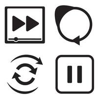 Collection of minimalist black and white media player controls with a modern silhouette vector