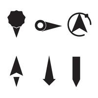 Simple silhouette collection of black arrows pointers and location pin icons on white background vector