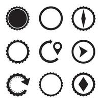 Collection of simple black and white silhouette icons and circular shapes for various design concepts vector