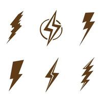 Set of brown silhouette lightning bolt icons on white background for design projects vector
