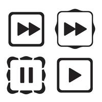 Collection of media player control icons in black and white silhouette style vector
