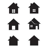 Collection of black silhouette house icons depicting various architectural styles and designs vector