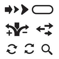 A collection of simple iconographic arrows and interface elements in black silhouette vector