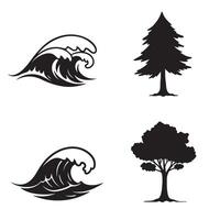 illustration of waves and trees in silhouette style for graphic design projects vector