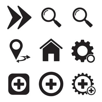 colección de sencillo negro icono diseños para navegación y funcionalidad silueta estilo vector