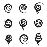 Set of black and white silhouette spiral designs in various creative shapes vector
