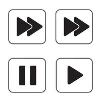 Set of black and white media control buttons in modern silhouette design vector