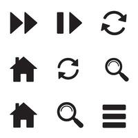 Collection of black silhouette icons depicting navigation search home and refresh elements vector
