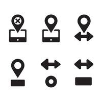 Collection of black and white navigation and location icons representing guidance and control vector
