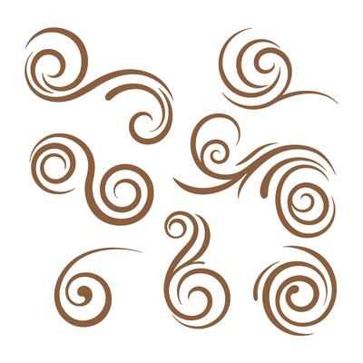 Elegant collection of brown swirls and curls design elements isolated on white background