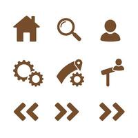 Collection of brown silhouette icons representing home search user settings and navigation. vector