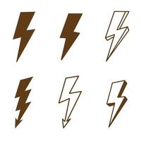 Set of six brown silhouette lightning bolt icons in different styles on white background vector