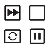 Collection of black and white media player control icons isolated on white background vector