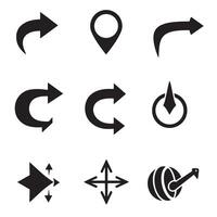 Collection of simple silhouette arrow symbols and navigation markers in modern designs vector