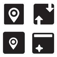 Collection of user interface black and white silhouette icons for various digital applications vector
