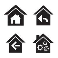 Collection of four black silhouette house icons representing various concepts and navigation vector