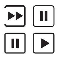 Minimalist set of play pause fast forward and playback icons in silhouette vector