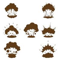 Set of brown explosion silhouettes illustrating different stages of blast effects and explosions vector