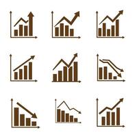 Business and finance growth and decline graphs set of silhouette illustrations vector
