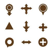 Collection of directional arrows and navigation symbols in brown silhouette design vector