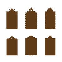 Set of brown decorative label and tag silhouettes on a white background vector