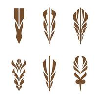 Decorative brown silhouette feather design elements set on white background vector