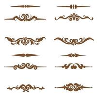 Elegant collection of brown decorative silhouette design elements for embellishments and borders vector