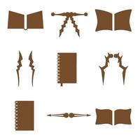 Elegant brown silhouette illustrations of books notebooks and decorative design elements vector