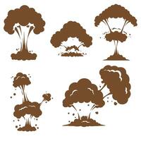 Stylized explosion silhouette set in brown color illustrating force and impact vector