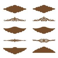 set of decorative design elements in brown silhouette shapes and floral swirls for design use vector