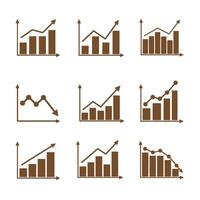 Set of brown silhouette financial charts and graphs illustrating growth and decline vector