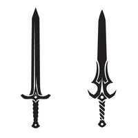 Two elegant silhouette swords in black and white with intricate handle designs vector